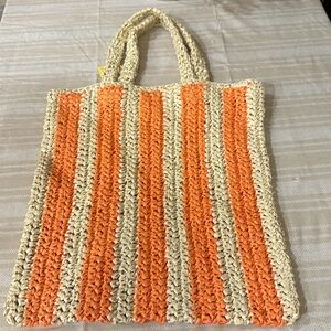 Paper Woven Bag in Orange and Tan